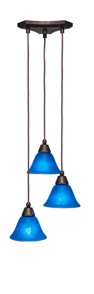 Toltec Lighting-28-BRZ-4155-Europa - 3 Light Cluster Pendalier-6.5 Inches Tall and 13 Inches Wide Bronze Blue Italian Brushed Nickel Finish with Blue Italian Glass