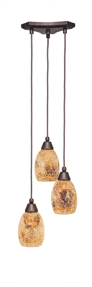 Toltec Lighting-28-BRZ-4175-Europa - 3 Light Cluster Pendalier-9 Inches Tall and 10 Inches Wide Bronze Gold Fusion Brushed Nickel Finish with Black Fusion Glass