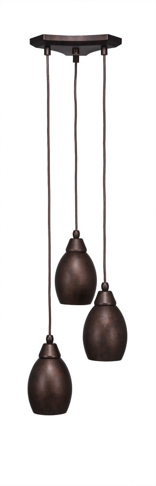 Toltec Lighting-28-BRZ-426-Europa - 3 Light Cluster Pendalier-9.25 Inches Tall and 10.5 Inches Wide Bronze  Dark Granite Finish with Matte Black Oval Shade