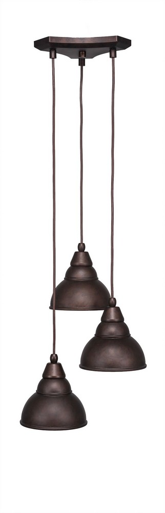 Toltec Lighting-28-BRZ-427-Europa - 3 Light Cluster Pendalier-8 Inches Tall and 14.25 Inches Wide Bronze  Brushed Nickel Finish with Bronze Double Bubble Metal Shade