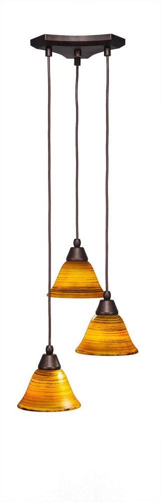 Toltec Lighting-28-BRZ-454-Europa - 3 Light Cluster Pendalier-7.25 Inches Tall and 13.25 Inches Wide Bronze Firre Saturn Brushed Nickel Finish with Italian Marble Glass