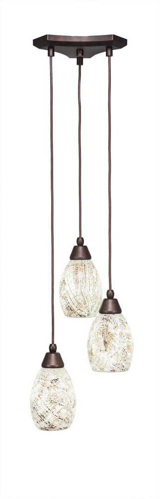 Toltec Lighting-28-BRZ-5054-Europa - 3 Light Cluster Pendalier-8.5 Inches Tall and 10.25 Inches Wide Bronze Natural Fusion Brushed Nickel Finish with Green Fusion Glass