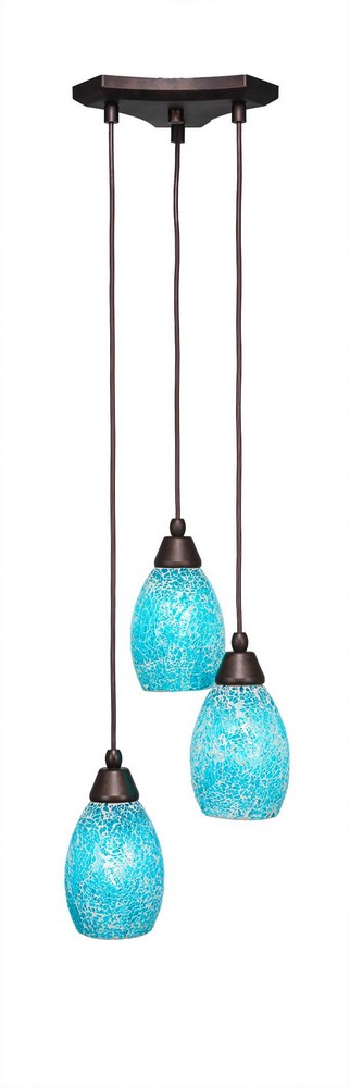 Toltec Lighting-28-BRZ-5055-Europa - 3 Light Cluster Pendalier-8.5 Inches Tall and 10.25 Inches Wide Bronze Turquoise Fusion Brushed Nickel Finish with Green Fusion Glass