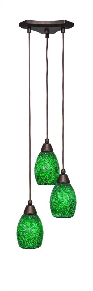 Toltec Lighting-28-BRZ-5057-Europa - 3 Light Cluster Pendalier-8.5 Inches Tall and 10.25 Inches Wide Bronze Green Fusion Brushed Nickel Finish with Green Fusion Glass