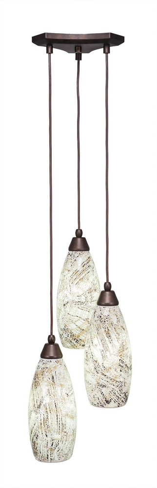 Toltec Lighting-28-BRZ-5064-Europa - 3 Light Cluster Pendalier-13.5 Inches Tall and 11.25 Inches Wide Bronze Natural Fusion Bronze Finish with Red Fusion Glass