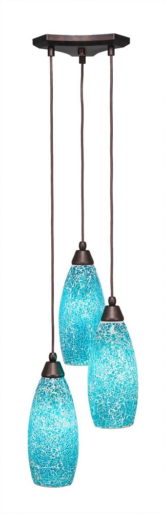 Toltec Lighting-28-BRZ-5065-Europa - 3 Light Cluster Pendalier-13.5 Inches Tall and 11.25 Inches Wide Bronze Turquoise Fusion Bronze Finish with Red Fusion Glass