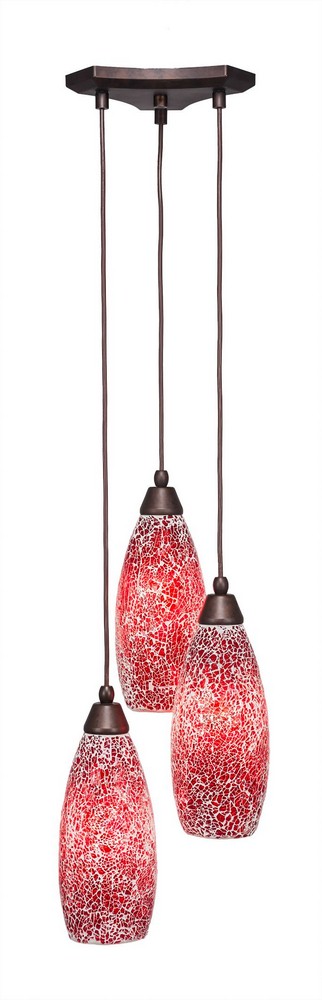 Toltec Lighting-28-BRZ-5066-Europa - 3 Light Cluster Pendalier-13.5 Inches Tall and 11.25 Inches Wide Bronze Red Fusion Bronze Finish with Red Fusion Glass