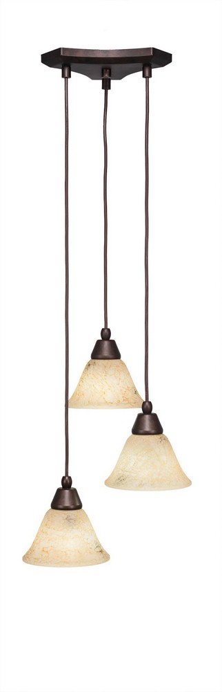 Toltec Lighting-28-BRZ-508-Europa - 3 Light Cluster Pendalier-7.25 Inches Tall and 13.25 Inches Wide Bronze Italian Marble Brushed Nickel Finish with Italian Marble Glass