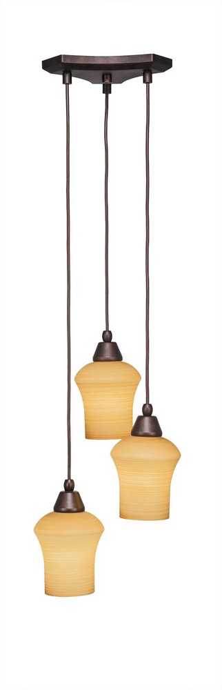 Toltec Lighting-28-BRZ-680-Europa - 3 Light Cluster Pendalier-9.5 Inches Tall and 11.5 Inches Wide Bronze Zilo Cayenne Linen Brushed Nickel Finish with Zilo White Linen Glass