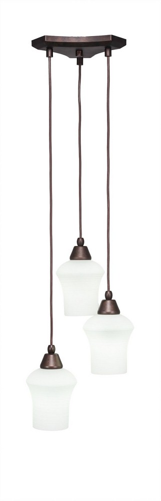 Toltec Lighting-28-BRZ-681-Europa - 3 Light Cluster Pendalier-9.5 Inches Tall and 11.5 Inches Wide Bronze Zilo White Linen Brushed Nickel Finish with Zilo White Linen Glass