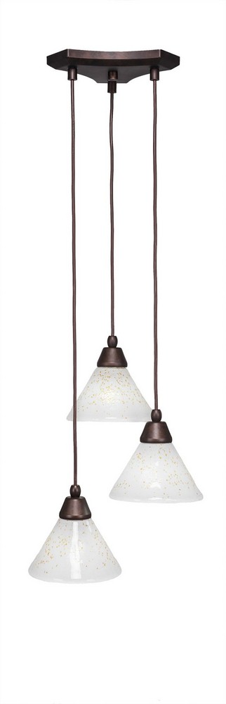 Toltec Lighting-28-BRZ-7145-Europa - 3 Light Cluster Pendalier-6.75 Inches Tall and 14 Inches Wide Bronze Gold Ice Brushed Nickel Finish with Italian Ice Glass