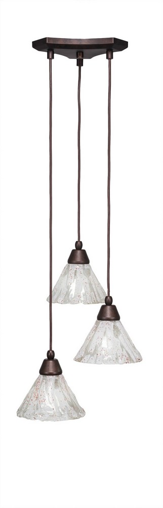 Toltec Lighting-28-BRZ-7195-Europa - 3 Light Cluster Pendalier-6.75 Inches Tall and 14 Inches Wide Bronze Italian Ice Brushed Nickel Finish with Italian Ice Glass