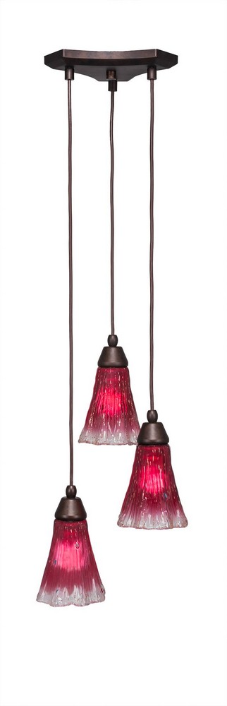 Toltec Lighting-28-BRZ-726-Europa - 3 Light Cluster Pendalier-8.75 Inches Tall and 10.75 Inches Wide Bronze Raspberry Crystal Brushed Nickel Finish with Fluted Italian Ice Glass