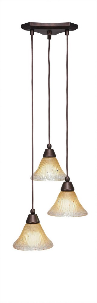 Toltec Lighting-28-BRZ-750-Europa - 3 Light Cluster Pendalier-7.25 Inches Tall and 14.5 Inches Wide Bronze Amber Crystal Matte Black Finish with Matte Black Metal Shade