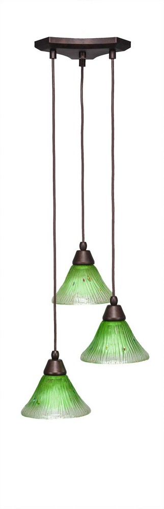 Toltec Lighting-28-BRZ-753-Europa - 3 Light Cluster Pendalier-7.25 Inches Tall and 14.5 Inches Wide Bronze Kiwi Green Crystal Dark Granite Finish with Italian Ice Glass