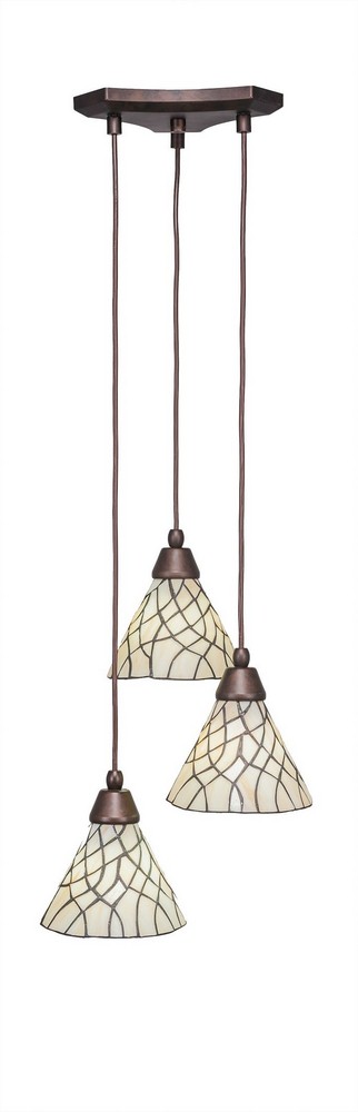 Toltec Lighting-28-BRZ-9115-Europa - 3 Light Cluster Pendalier-7 Inches Tall and 13.75 Inches Wide Bronze Sandhill Art Brushed Nickel Finish with Pewter Tiffany Glass