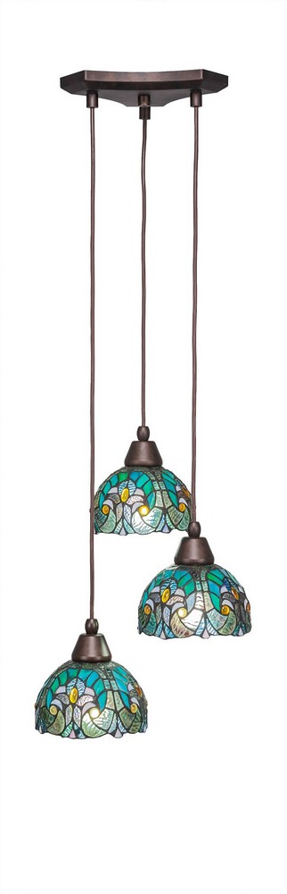 Toltec Lighting-28-BRZ-9925-Europa - 3 Light Cluster Pendalier-6.75 Inches Tall and 13.5 Inches Wide Bronze Turquoise Cypress Art Europa - 3 Light Cluster Pendalier-6.75 Inches Tall and 13.5 Inches Wi