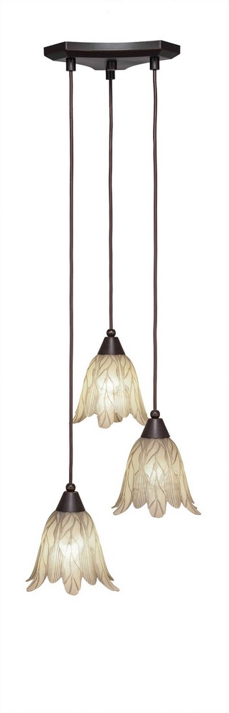 Toltec Lighting-28-DG-1025-Europa - 3 Light Cluster Pendalier-6.75 Inches Tall and 14 Inches Wide Dark Granite Vanilla Leaf Brushed Nickel Finish with Italian Ice Glass