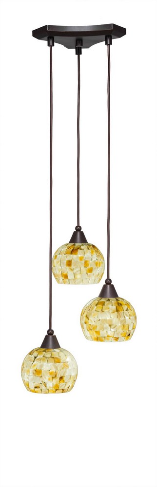 Toltec Lighting-28-DG-405-Europa - 3 Light Cluster Pendalier-7.75 Inches Tall and 12.25 Inches Wide Dark Granite Mystic Seashell Brushed Nickel Finish with Sea Mist Seashell Glass