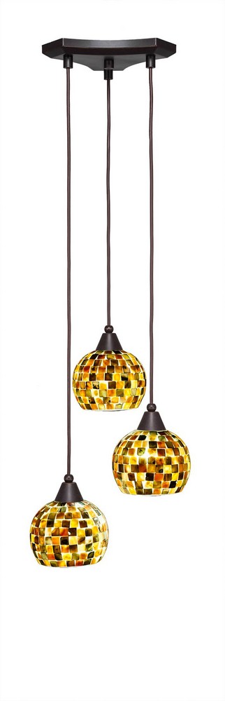 Toltec Lighting-28-DG-407-Europa - 3 Light Cluster Pendalier-7.75 Inches Tall and 12.25 Inches Wide Dark Granite Sea Mist Seashell Brushed Nickel Finish with Sea Mist Seashell Glass