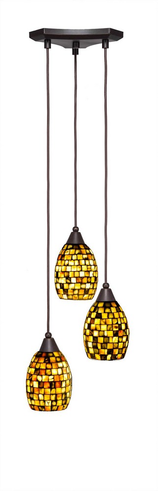 Toltec Lighting-28-DG-408-Europa - 3 Light Cluster Pendalier-9.25 Inches Tall and 11 Inches Wide Dark Granite Sea Haze Seashell Europa - 3 Light Cluster Pendalier-9.25 Inches Tall and 11 Inches Wide