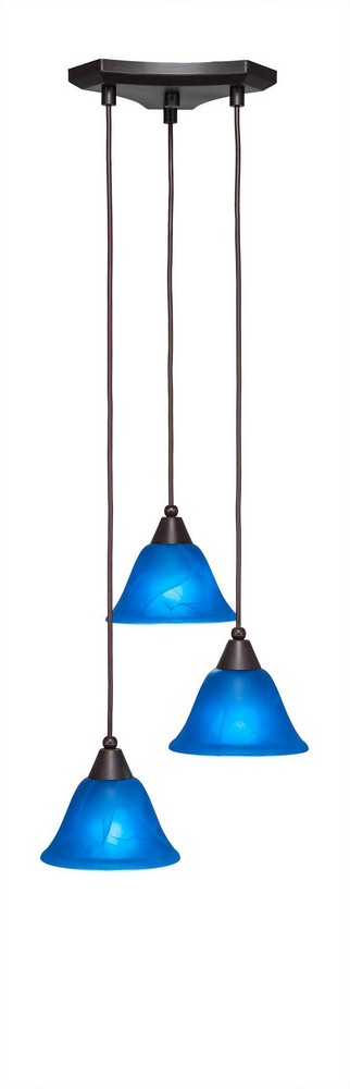 Toltec Lighting-28-DG-4155-Europa - 3 Light Cluster Pendalier-6.5 Inches Tall and 13 Inches Wide Dark Granite Blue Italian Brushed Nickel Finish with Blue Italian Glass