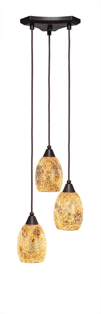 Toltec Lighting-28-DG-4175-Europa - 3 Light Cluster Pendalier-9 Inches Tall and 10 Inches Wide Dark Granite Gold Fusion Brushed Nickel Finish with Black Fusion Glass