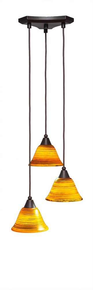 Toltec Lighting-28-DG-454-Europa - 3 Light Cluster Pendalier-7.25 Inches Tall and 13.25 Inches Wide Dark Granite Firre Saturn Brushed Nickel Finish with Italian Marble Glass