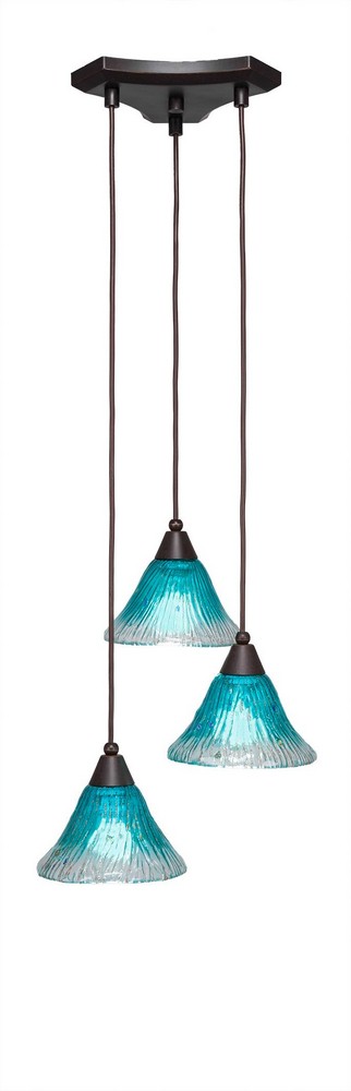 Toltec Lighting-28-DG-458-Europa - 3 Light Cluster Pendalier-7.25 Inches Tall and 14.5 Inches Wide Dark Granite Teal Crystal Dark Granite Finish with Italian Ice Glass