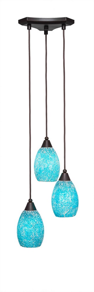 Toltec Lighting-28-DG-5055-Europa - 3 Light Cluster Pendalier-8.5 Inches Tall and 10.25 Inches Wide Dark Granite Turquoise Fusion Brushed Nickel Finish with Green Fusion Glass