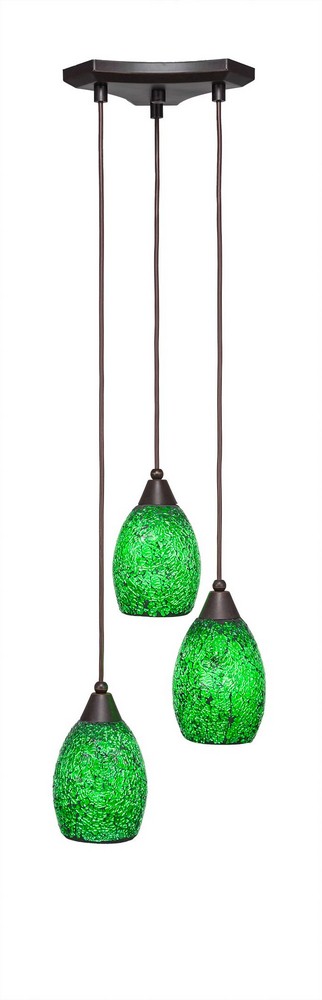 Toltec Lighting-28-DG-5057-Europa - 3 Light Cluster Pendalier-8.5 Inches Tall and 10.25 Inches Wide Dark Granite Green Fusion Brushed Nickel Finish with Green Fusion Glass