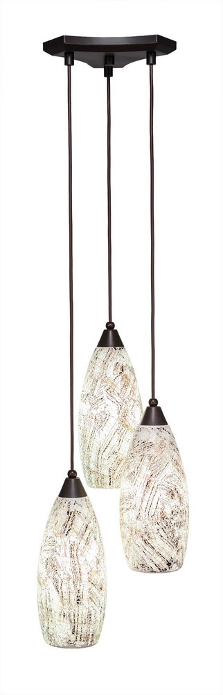 Toltec Lighting-28-DG-5064-Europa - 3 Light Cluster Pendalier-13.5 Inches Tall and 11.25 Inches Wide Dark Granite Natural Fusion Bronze Finish with Red Fusion Glass