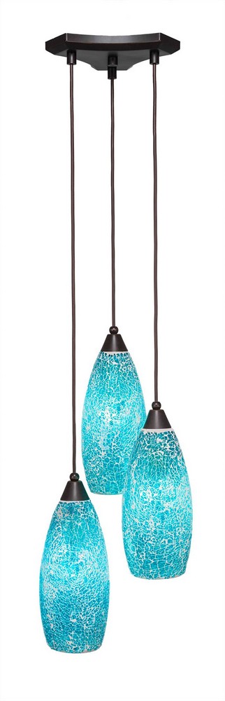 Toltec Lighting-28-DG-5065-Europa - 3 Light Cluster Pendalier-13.5 Inches Tall and 11.25 Inches Wide Dark Granite Turquoise Fusion Bronze Finish with Red Fusion Glass