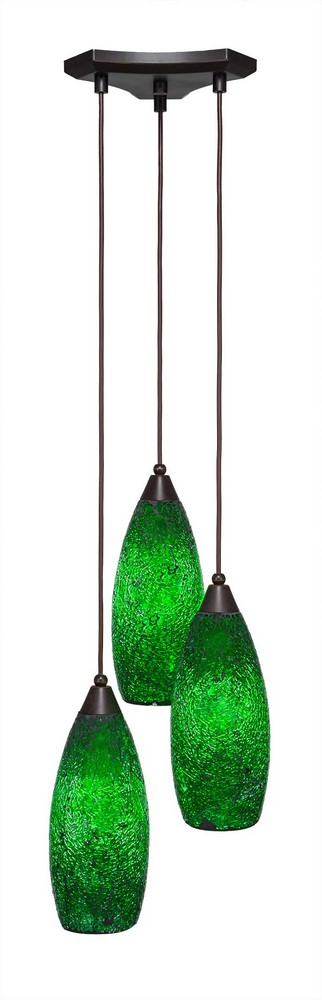 Toltec Lighting-28-DG-5067-Europa - 3 Light Cluster Pendalier-13.5 Inches Tall and 11.25 Inches Wide Dark Granite Green Fusion Bronze Finish with Red Fusion Glass