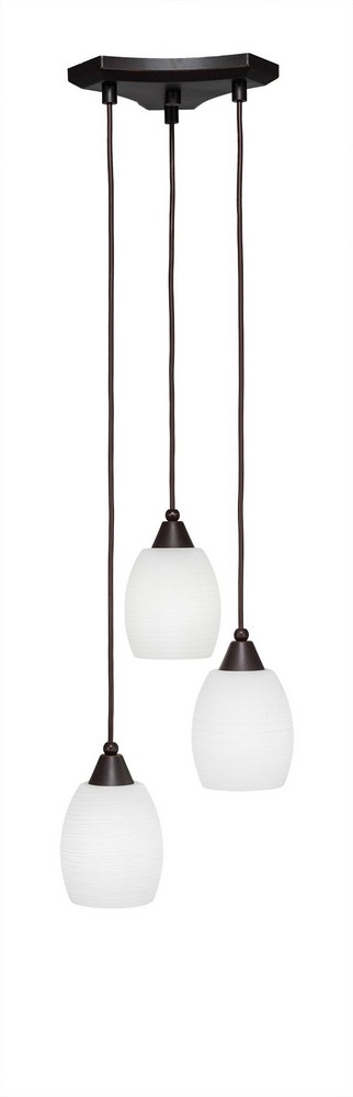 Toltec Lighting-28-DG-615-Europa - 3 Light Cluster Pendalier-8.75 Inches Tall and 10.75 Inches Wide Dark Granite White Linen Brushed Nickel Finish with Fluted Italian Ice Glass