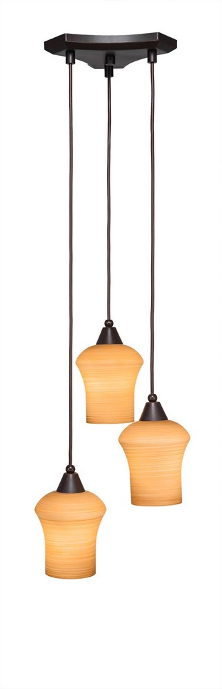 Toltec Lighting-28-DG-680-Europa - 3 Light Cluster Pendalier-9.5 Inches Tall and 11.5 Inches Wide Dark Granite Zilo Cayenne Linen Brushed Nickel Finish with Zilo White Linen Glass