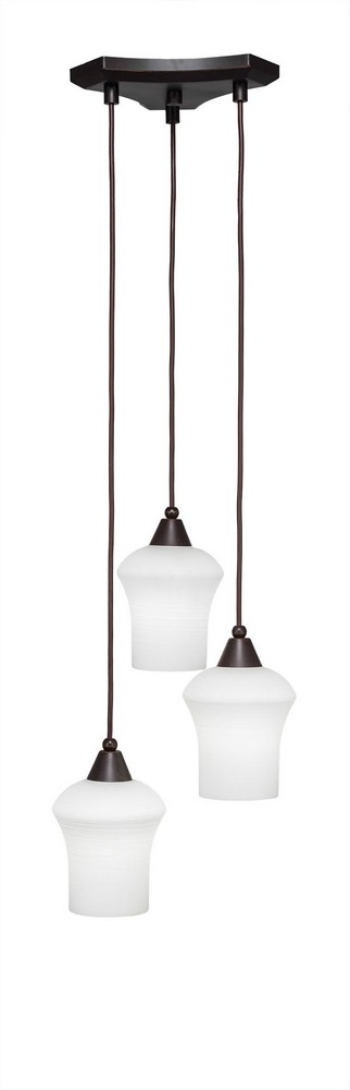 Toltec Lighting-28-DG-681-Europa - 3 Light Cluster Pendalier-9.5 Inches Tall and 11.5 Inches Wide Dark Granite Zilo White Linen Brushed Nickel Finish with Zilo White Linen Glass