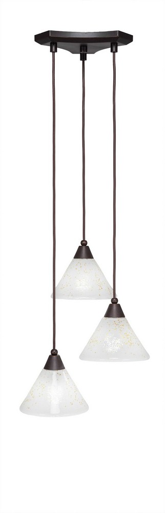 Toltec Lighting-28-DG-7145-Europa - 3 Light Cluster Pendalier-6.75 Inches Tall and 14 Inches Wide Dark Granite Gold Ice Brushed Nickel Finish with Italian Ice Glass