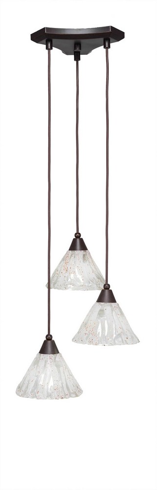 Toltec Lighting-28-DG-7195-Europa - 3 Light Cluster Pendalier-6.75 Inches Tall and 14 Inches Wide Dark Granite Italian Ice Brushed Nickel Finish with Italian Ice Glass