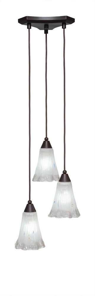 Toltec Lighting-28-DG-721-Europa - 3 Light Cluster Pendalier-8.75 Inches Tall and 10.75 Inches Wide Dark Granite Frosted Crystal Brushed Nickel Finish with Fluted Italian Ice Glass