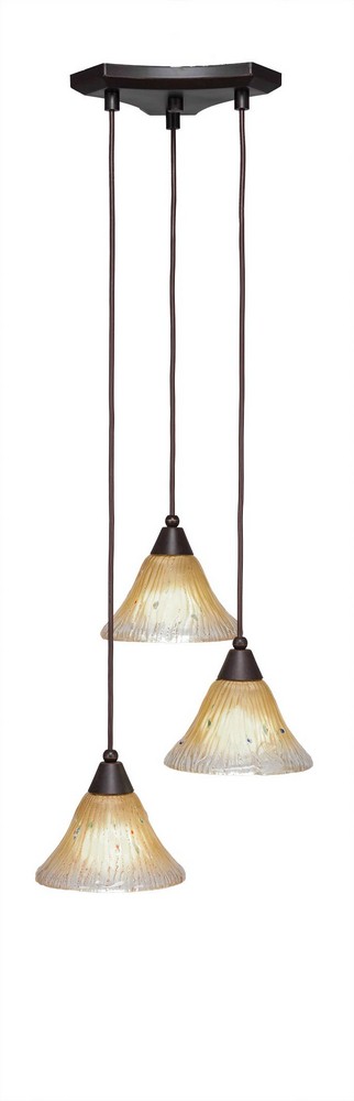 Toltec Lighting-28-DG-750-Europa - 3 Light Cluster Pendalier-7.25 Inches Tall and 14.5 Inches Wide Dark Granite Amber Crystal Matte Black Finish with Matte Black Metal Shade