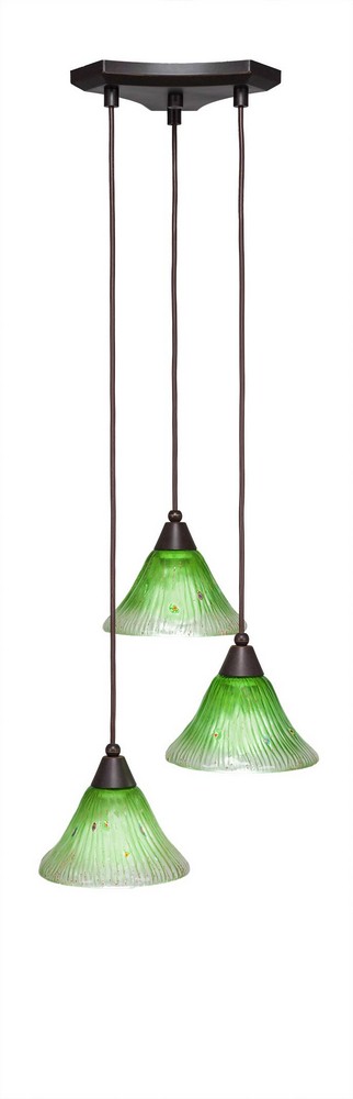 Toltec Lighting-28-DG-753-Europa - 3 Light Cluster Pendalier-7.25 Inches Tall and 14.5 Inches Wide Dark Granite Kiwi Green Crystal Dark Granite Finish with Italian Ice Glass