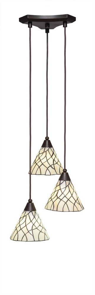 Toltec Lighting-28-DG-9115-Europa - 3 Light Cluster Pendalier-7 Inches Tall and 13.75 Inches Wide Dark Granite Sandhill Art Brushed Nickel Finish with Pewter Tiffany Glass