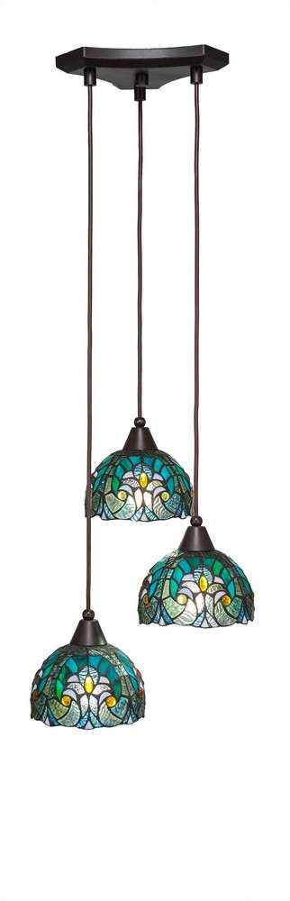 Toltec Lighting-28-DG-9925-Europa - 3 Light Cluster Pendalier-6.75 Inches Tall and 13.5 Inches Wide Dark Granite Turquoise Cypress Art Europa - 3 Light Cluster Pendalier-6.75 Inches Tall and 13.5 Inch