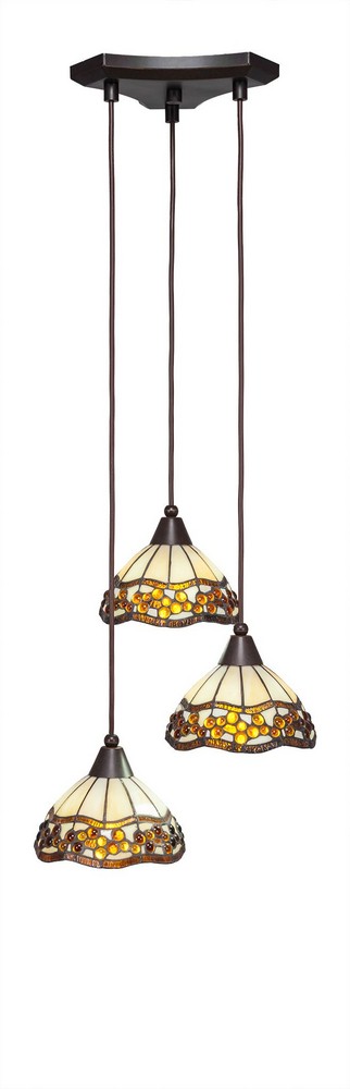 Toltec Lighting-28-DG-9975-Europa - 3 Light Cluster Pendalier-8 Inches Tall and 13.25 Inches Wide Dark Granite Roman Jewel Art Dark Granite Finish