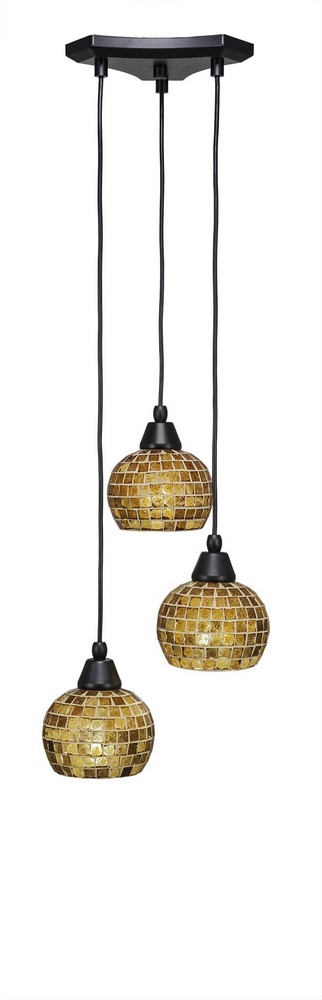 Toltec Lighting-28-MB-402-Europa-Three Light Mini Pendant-14 Inches Wide by 6.75 Inches High Copper Mosaic Glass  Matte Black Finish