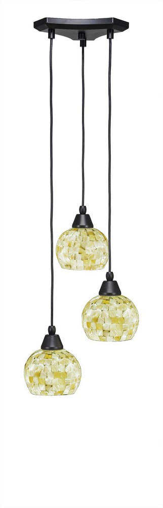 Toltec Lighting-28-MB-405-Europa-Three Light Mini Pendant-14 Inches Wide by 6.75 Inches High Mystic Seashell Glass  Matte Black Finish