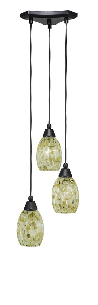 Toltec Lighting-28-MB-406-Europa-Three Light Mini Pendant-14 Inches Wide by 6.75 Inches High Ivory Glaze Seashell Glass  Matte Black Finish