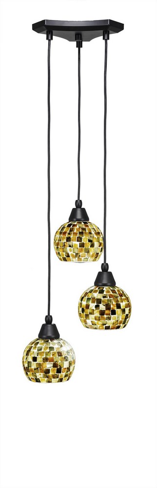 Toltec Lighting-28-MB-407-Europa - 3 Light Cluster Pendalier-7.75 Inches Tall and 12.25 Inches Wide Matte Black Sea Mist Seashell Brushed Nickel Finish with Sea Mist Seashell Glass