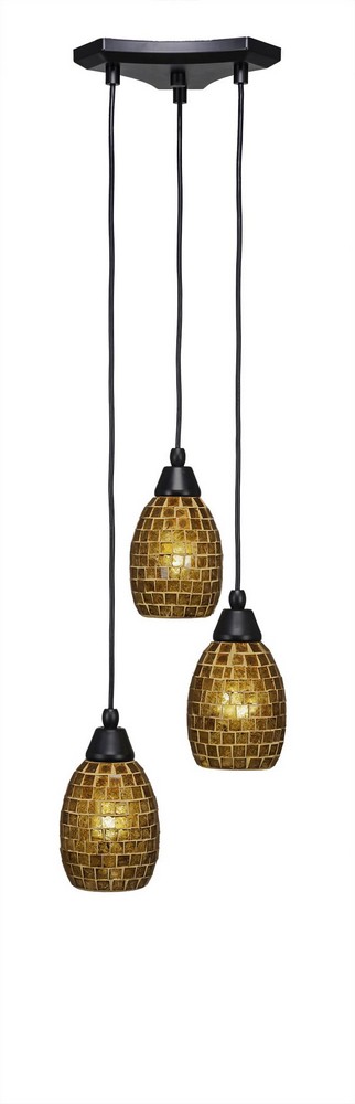 Toltec Lighting-28-MB-409-Europa-Three Light Mini Pendant-14 Inches Wide by 6.75 Inches High Copper Mosaic Glass  Matte Black Finish